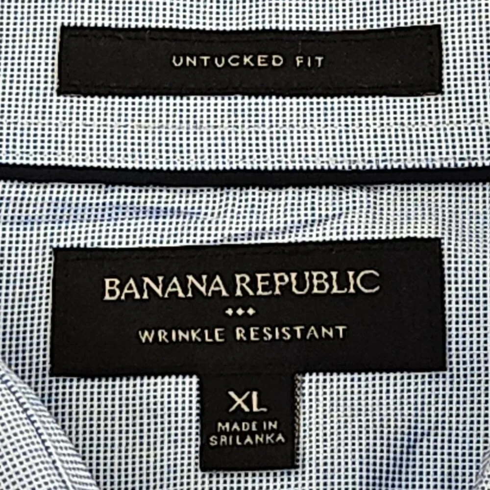 Banana Republic Shirt Men's XL‎ Blue Untucked Fit Wrinkle Resistant Long Sleeve